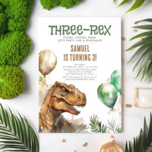 Three-Rex - Tyronasaurus Dinosaur Boy Birthday Invitation