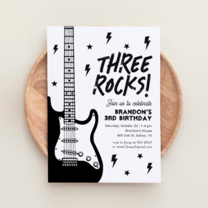 Three Rocks Guitar Rock and Roll 3rd Birthday Invitation