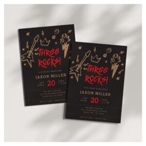 Three Rocks Kids' Metal Rock N Roll 3rd Birthday Invitation