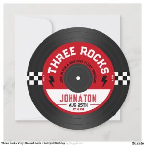 Three Rocks Vinyl Record Rock n Roll 3rd Birthday Invitation