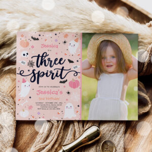 Three Spirit Cute Halloween Ghost 3rd Birthday Invitation