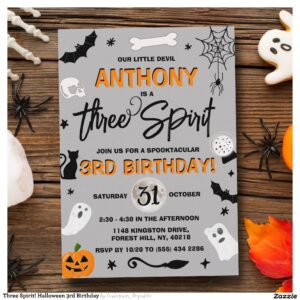 Three Spirit! Halloween 3rd Birthday Invitation