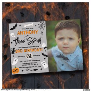 Three Spirit! Halloween 3rd Birthday Photo Invitation