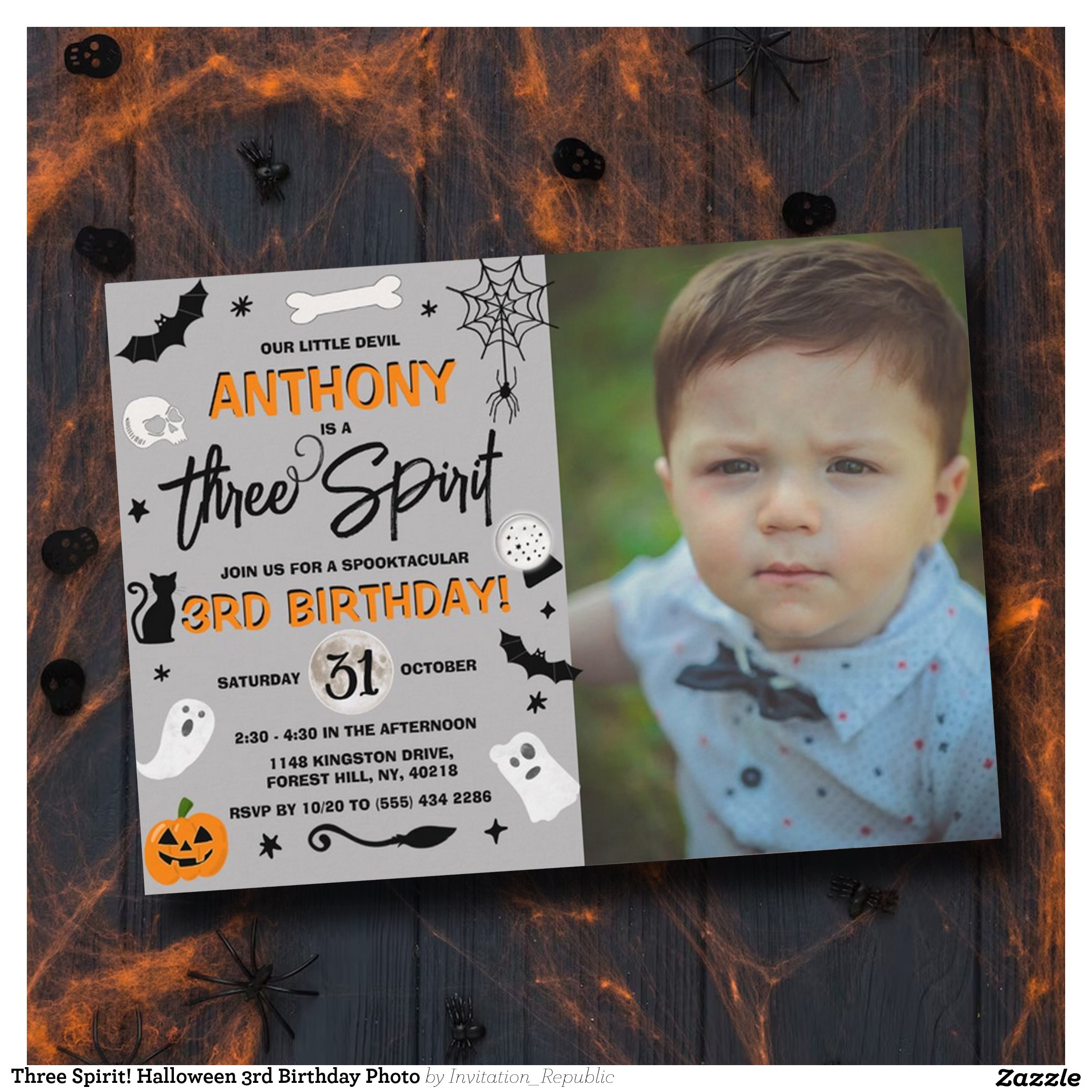 Three Spirit! Halloween 3rd Birthday Photo Invitation