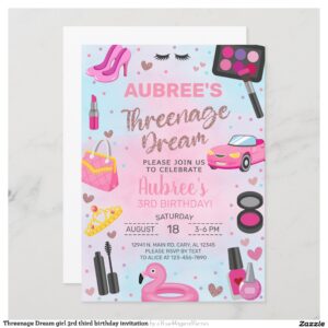 Threenage Dream girl 3rd third birthday invitation