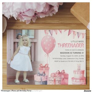 Threenager Photo 3rd Birthday Party Invitation