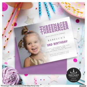 Threenager Photo Overlay 3rd Birthday Party Lilac Invitation