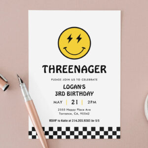 Threenager Retro Boy 3rd Birthday Party Invitation