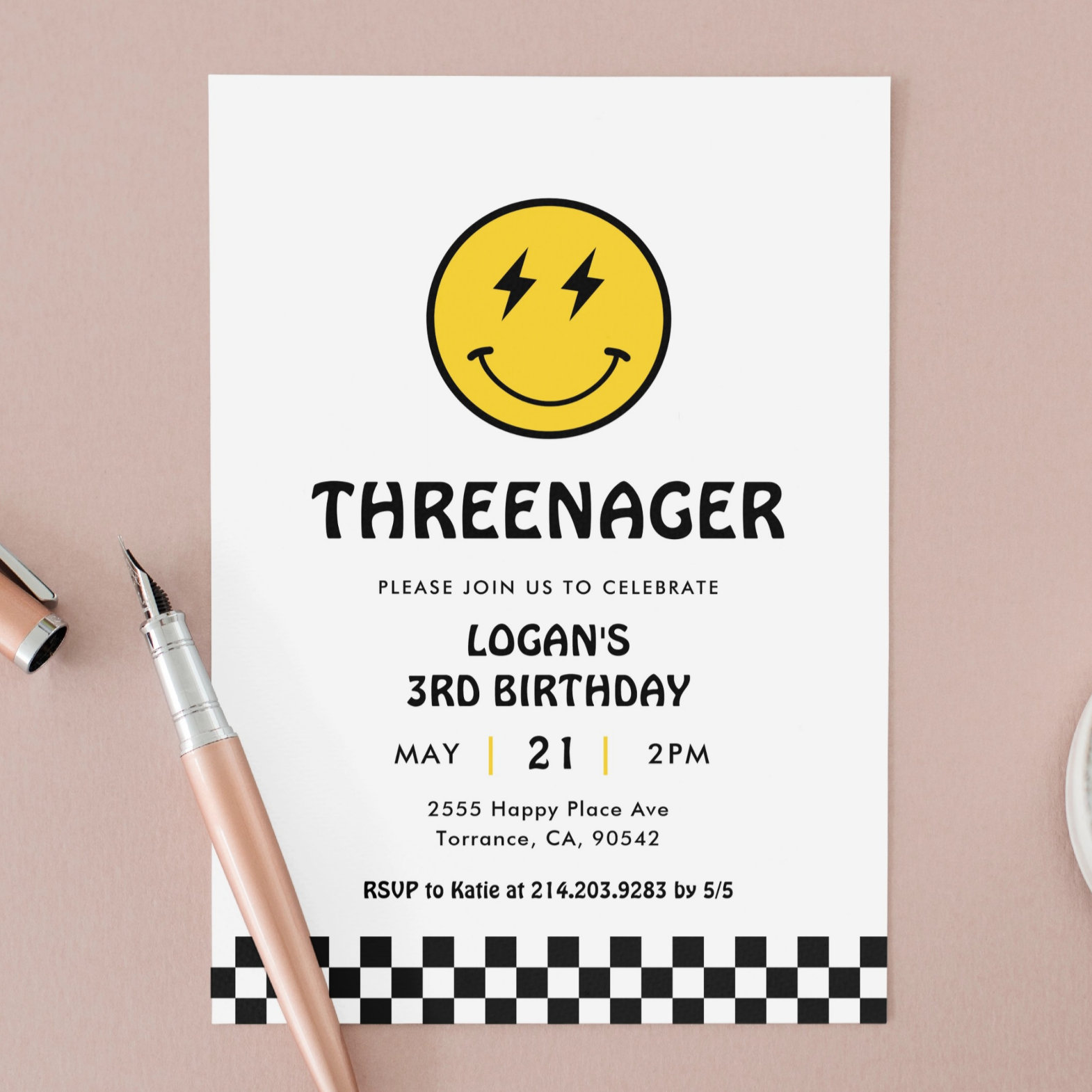 Threenager Retro Boy 3rd Birthday Party Invitation