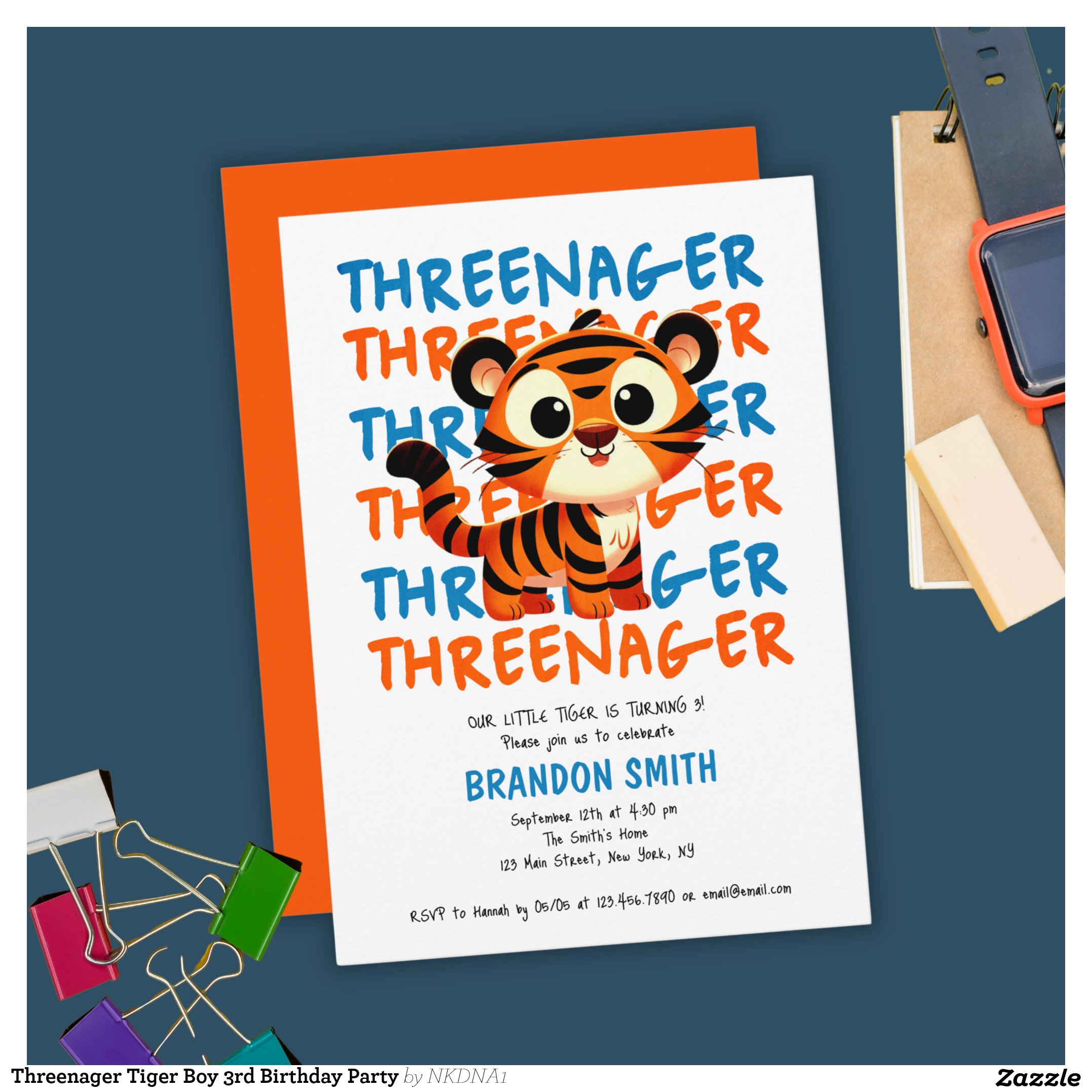 Threenager Tiger Boy 3rd Birthday Party Invitation