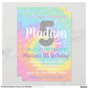 Tie Dye Birthday Invitation 5th Birthday
