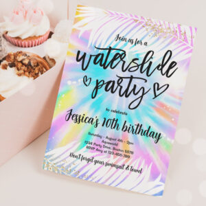 Tie Dye Water Slide Pool Party Birthday Invitation