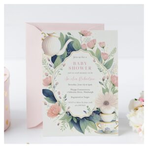Time for Tea Pink Floral Baby Shower Invitation