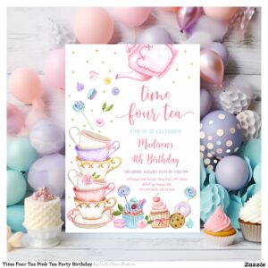 Time Four Tea Pink Tea Party Birthday Invitation
