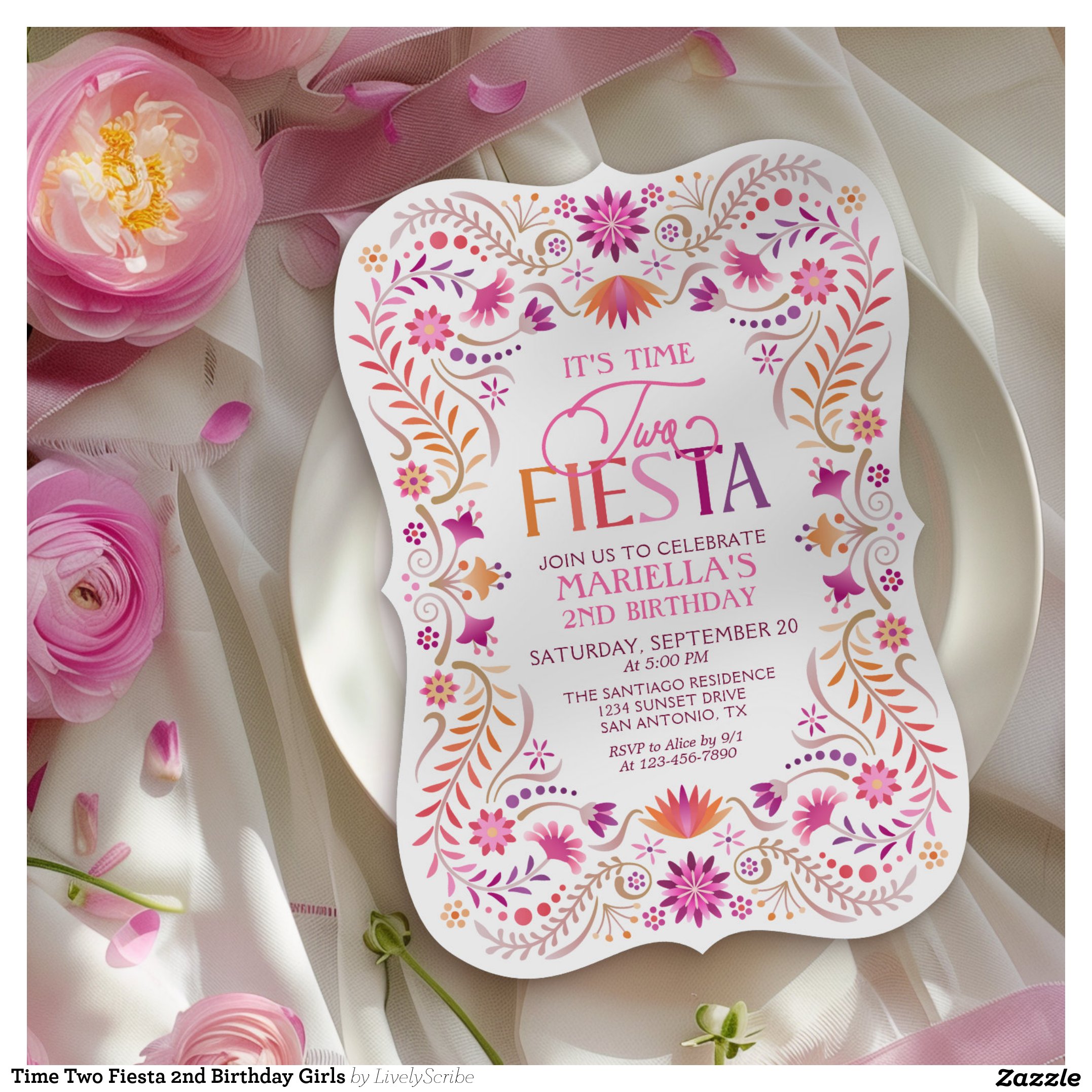 Time Two Fiesta 2nd Birthday Girls Invitation