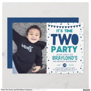 Time Two Party 2nd Birthday Invitation