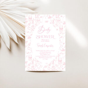 Toile Bear Baby Shower Girl Invitation