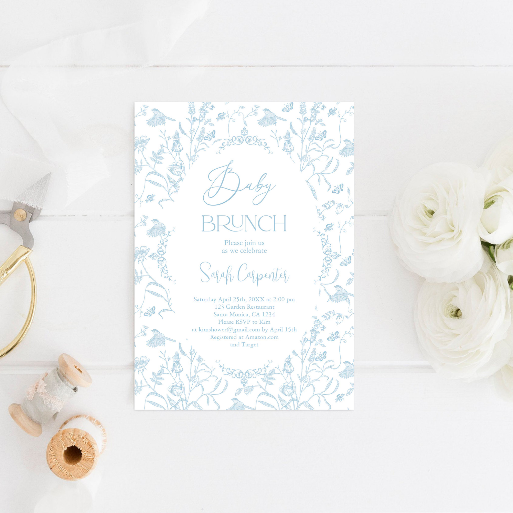 Toile De Jouy Baby Shower Brunch Boy Invitation