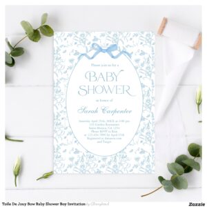 Toile De Jouy Bow Baby Shower Boy Invitation
