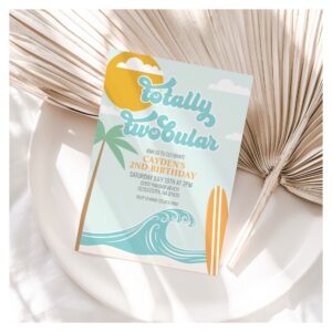 Totally Two-tublar Beach Surf Beach 2nd Birthday Invitation