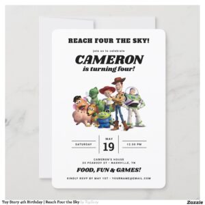 Toy Story 4th Birthday Reach Four the Sky Invitation