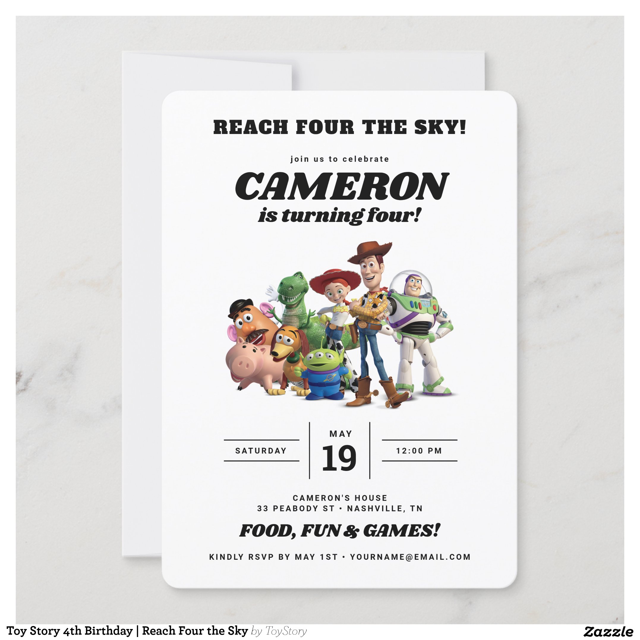 Toy Story 4th Birthday Reach Four the Sky Invitation
