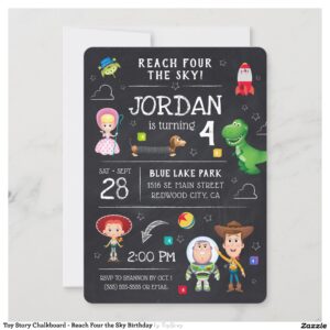 Toy Story Chalkboard - Reach Four the Sky Birthday Invitation