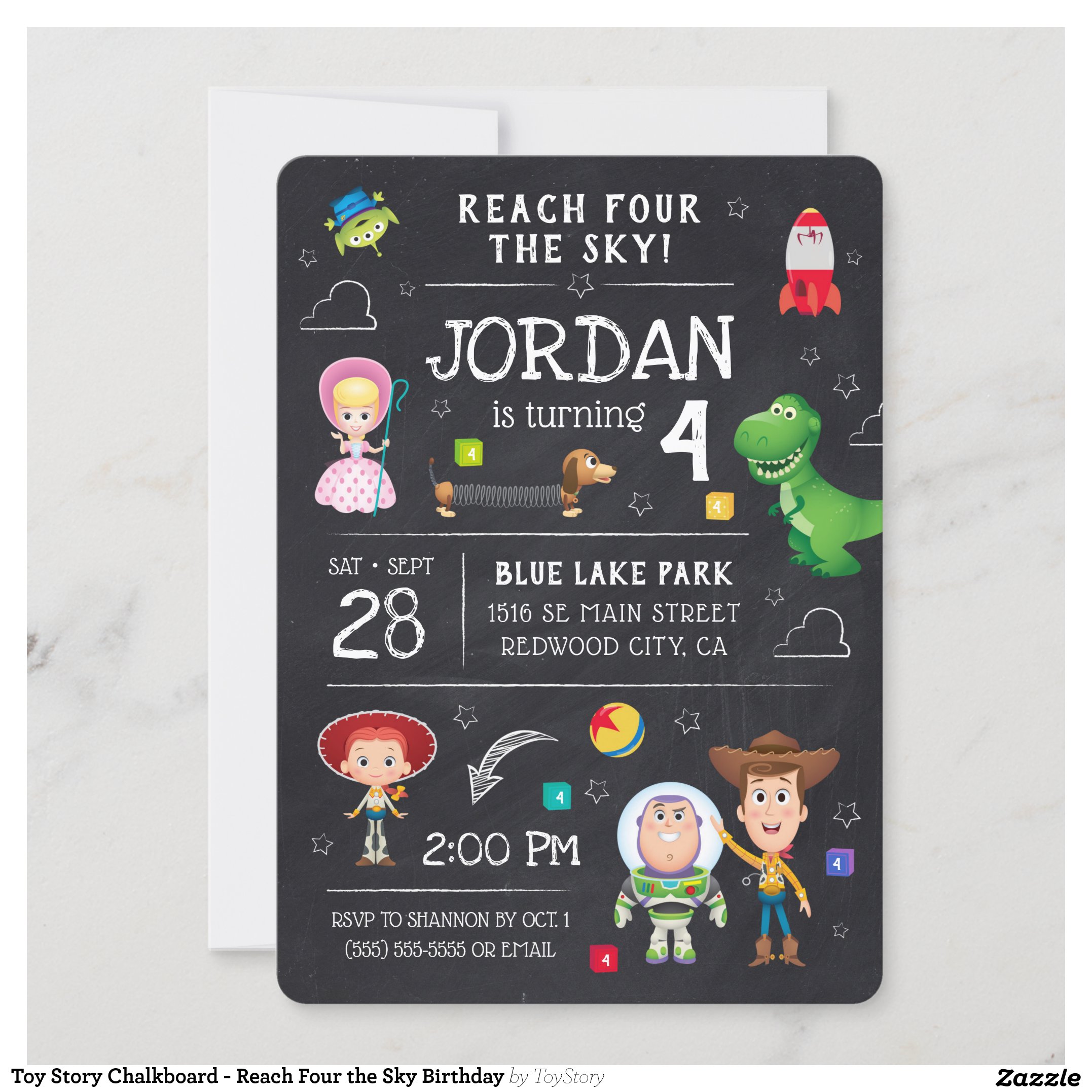 Toy Story Chalkboard - Reach Four the Sky Birthday Invitation