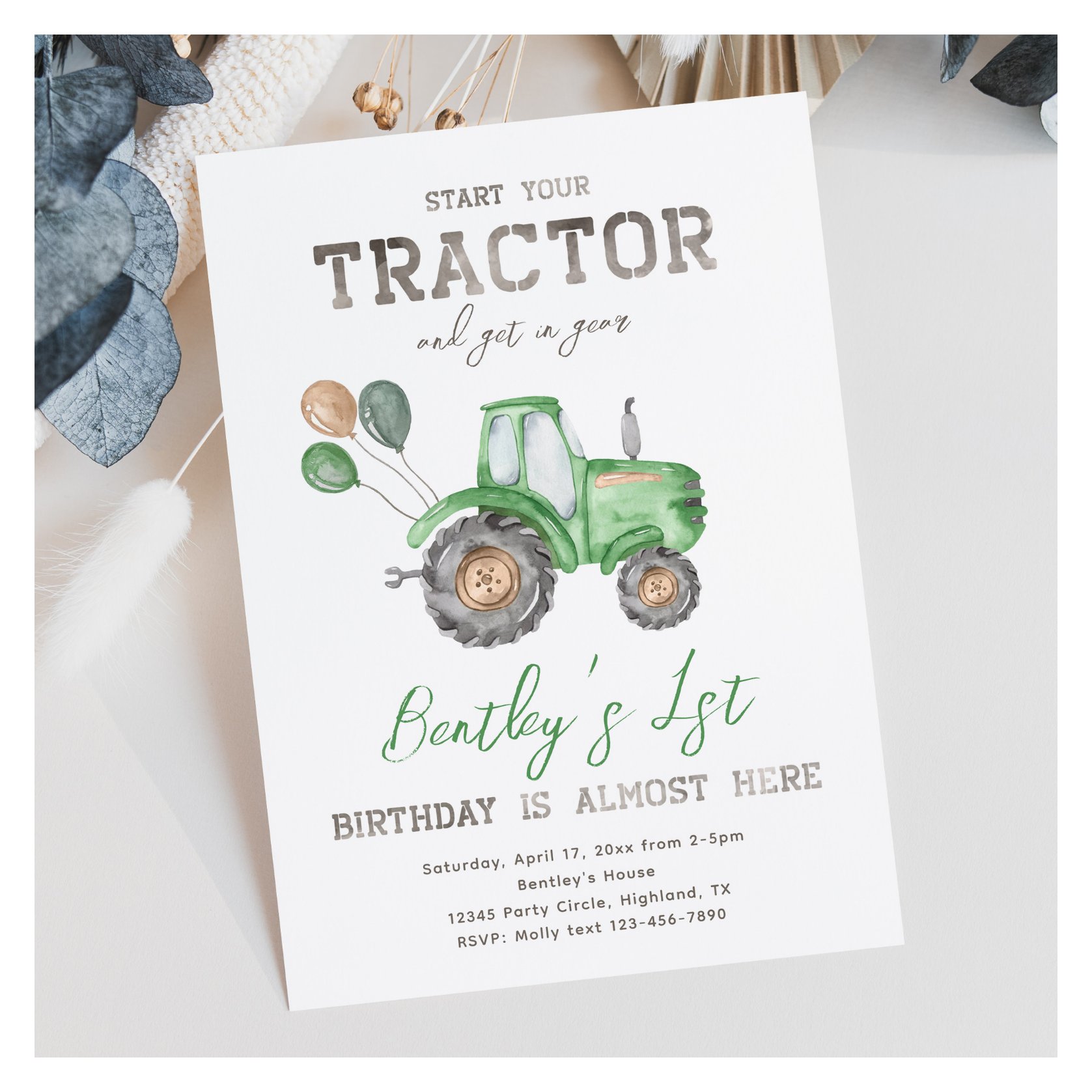 Tractor Birthday Invitation Tractor Invitation