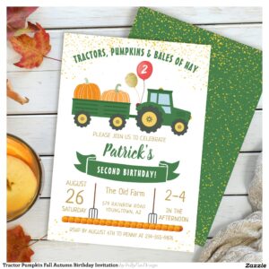 Tractor Pumpkin Fall Autumn Birthday Invitation
