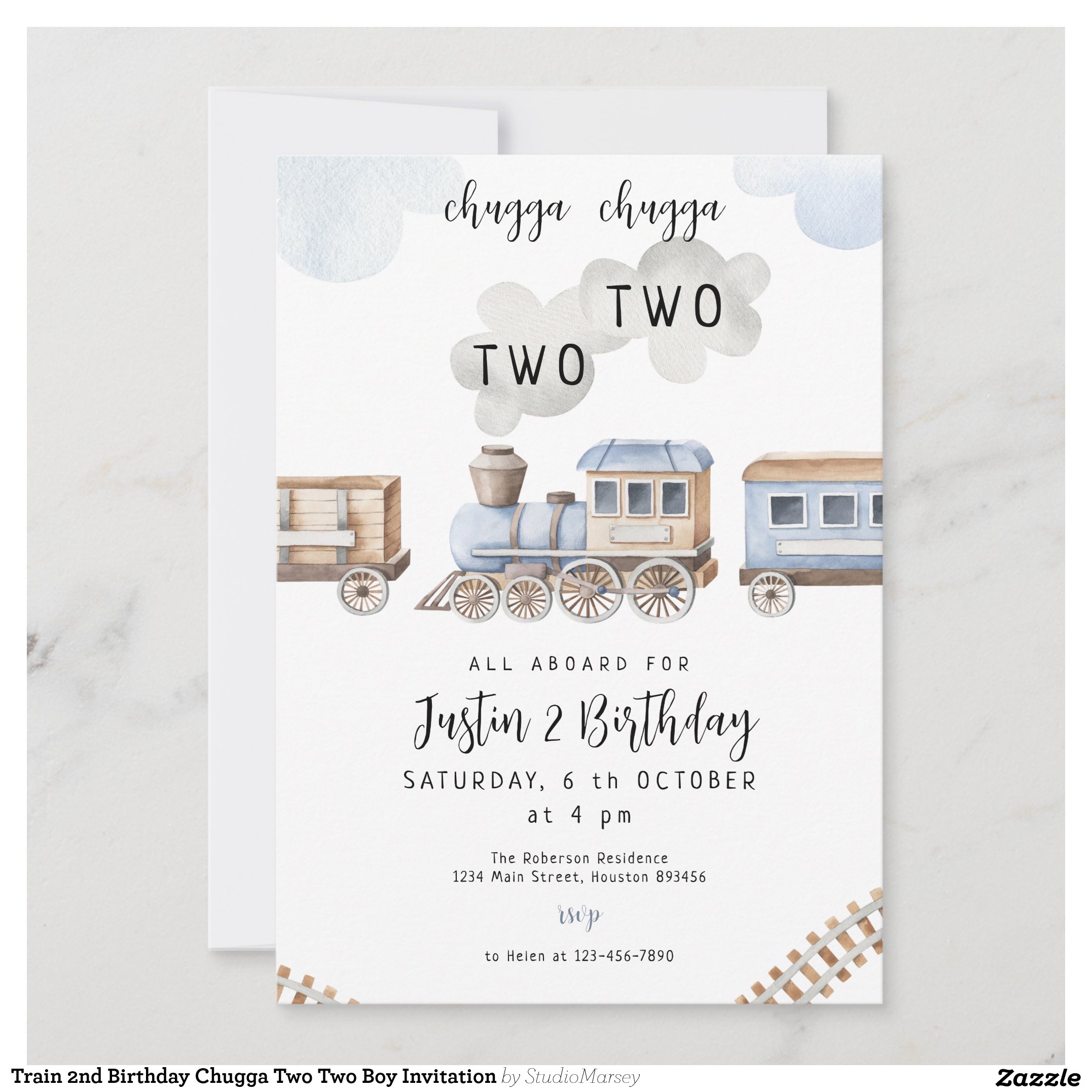 Train 2nd Birthday Chugga Two Two Boy Invitation