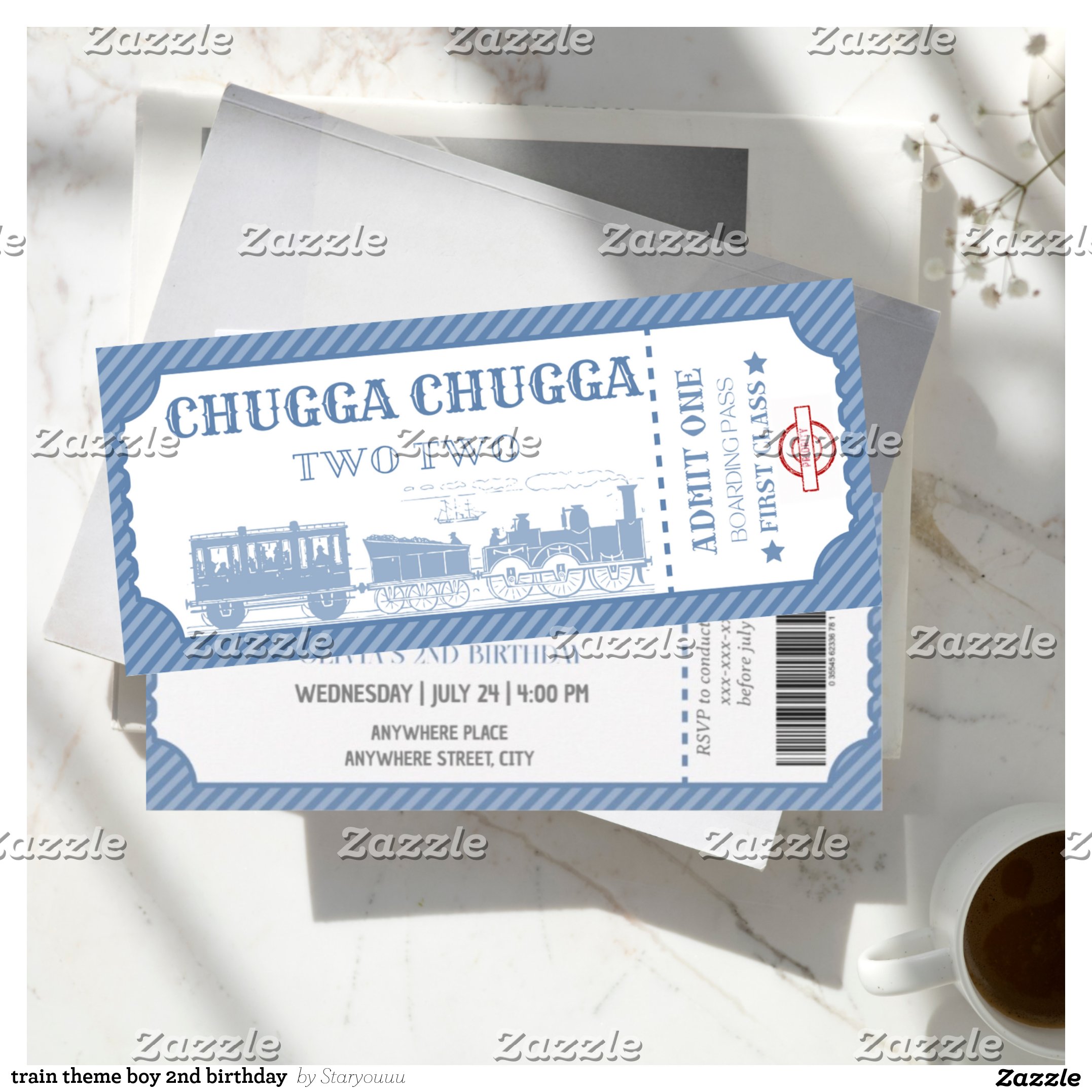 train theme boy 2nd birthday invitation