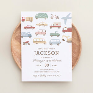 Transportation Cars and Trucks Boy Birthday Party Invitation
