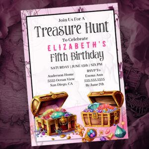 Treasure Hunt Girl's Fifth Birthday Invitation