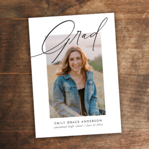 Trendy Calligraphy Three Photo Budget Graduation Invitation