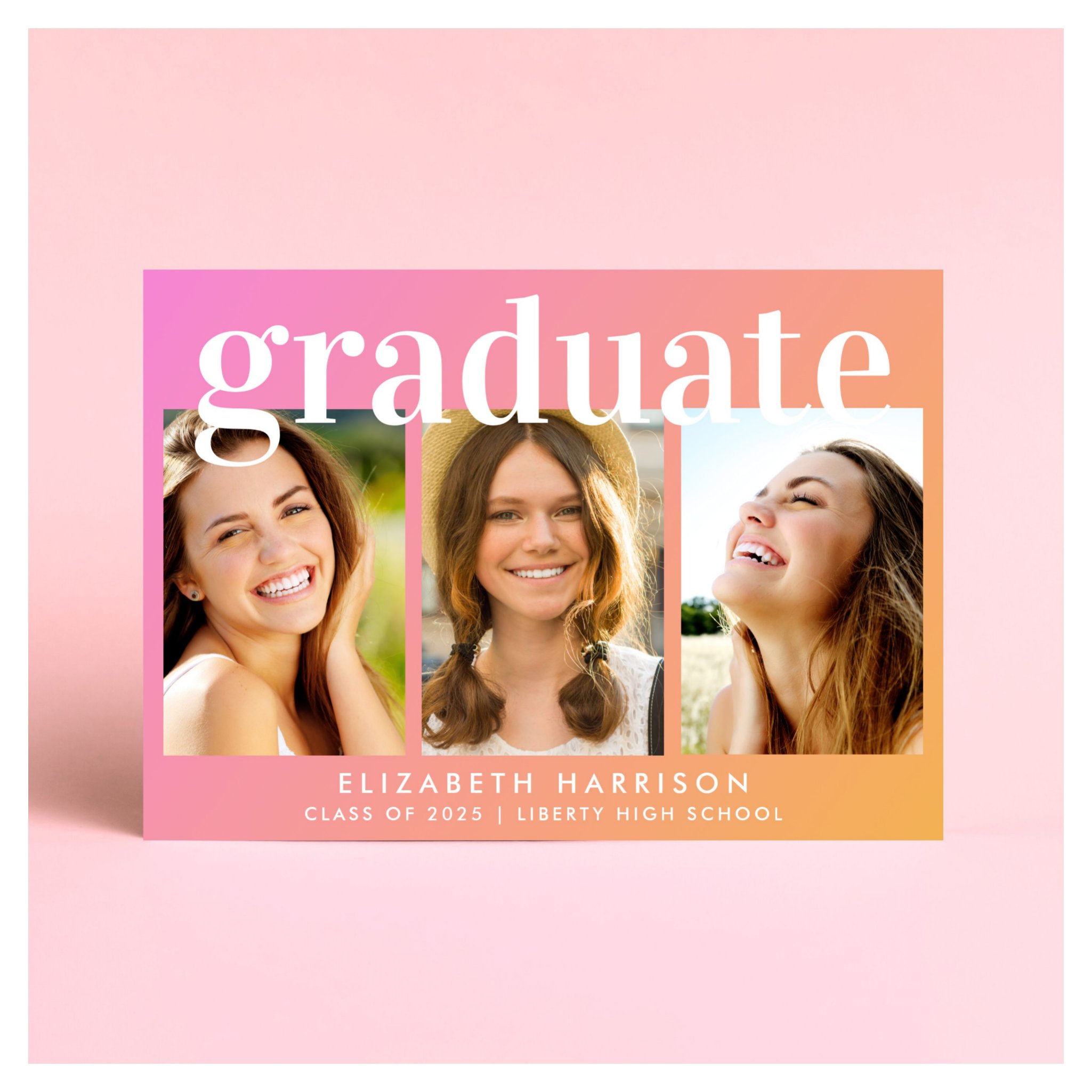 Trendy Photo Collage Pink Orange Graduation Party Invitation