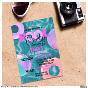 Trendy Pool Party Sweet 16 Birthday Celebration Invitation