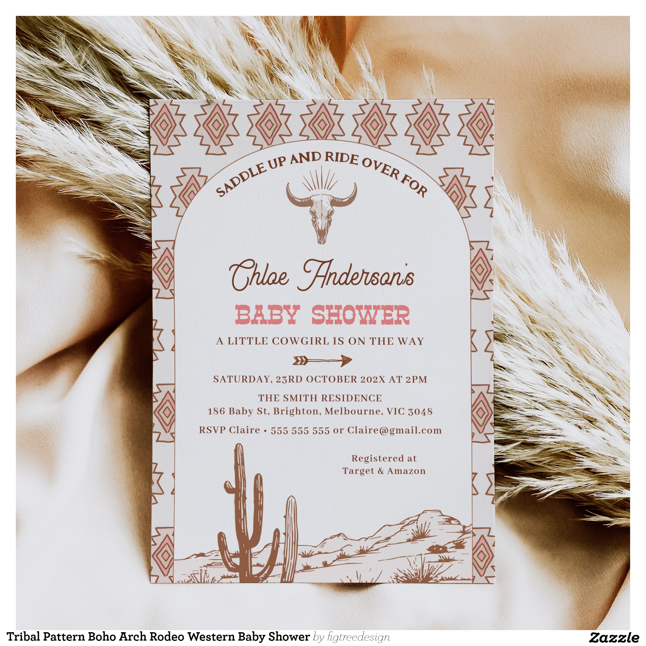 Tribal Pattern Boho Arch Rodeo Western Baby Shower Invitation
