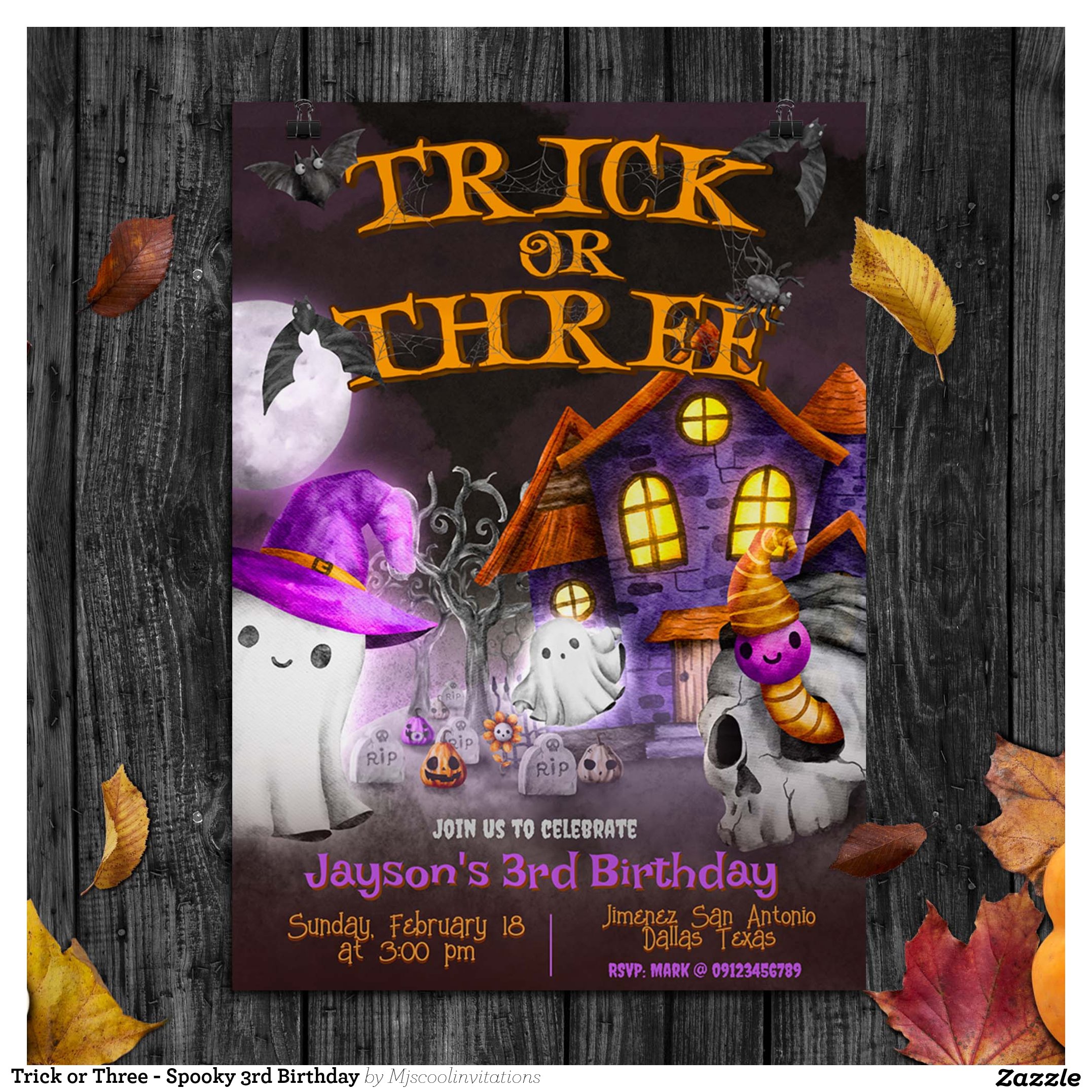 Trick or Three - Spooky 3rd Birthday Invitation