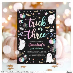 Trick Or Treat Halloween Ghost 3rd Birthday Party Invitation