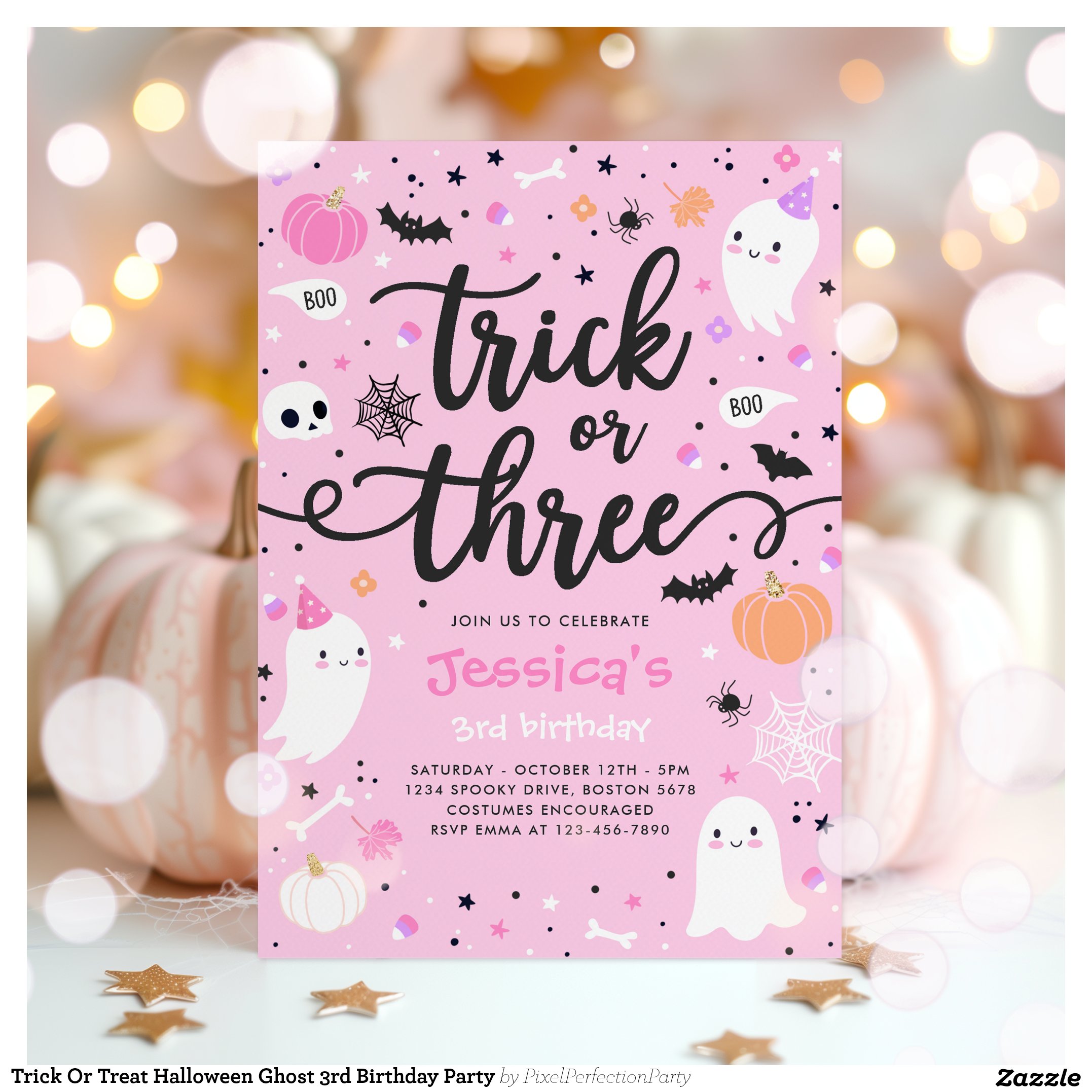 Trick Or Treat Halloween Ghost 3rd Birthday Party Invitation