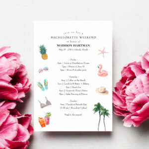 Tropical Bachelorette Weekend Itinerary Invitation