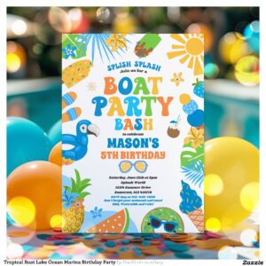 Tropical Boat Lake Ocean Marina Birthday Party Invitation