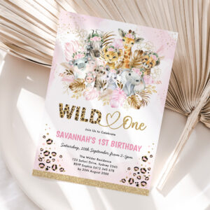Tropical Boho Safari Animals Girl Baby Shower Invitation