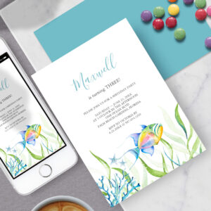 Tropical Fish 3rd Birthday Party Watercolor Invitation