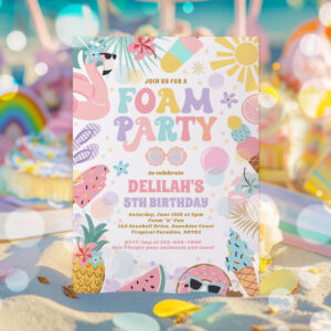 Tropical Foam Pool Splash Pad Birthday Party Invitation