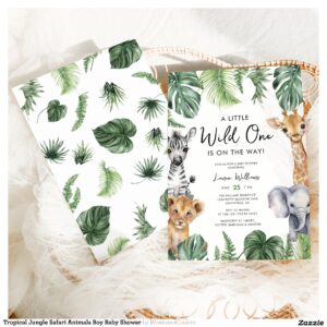 Tropical Jungle Safari Animals Boy Baby Shower Invitation
