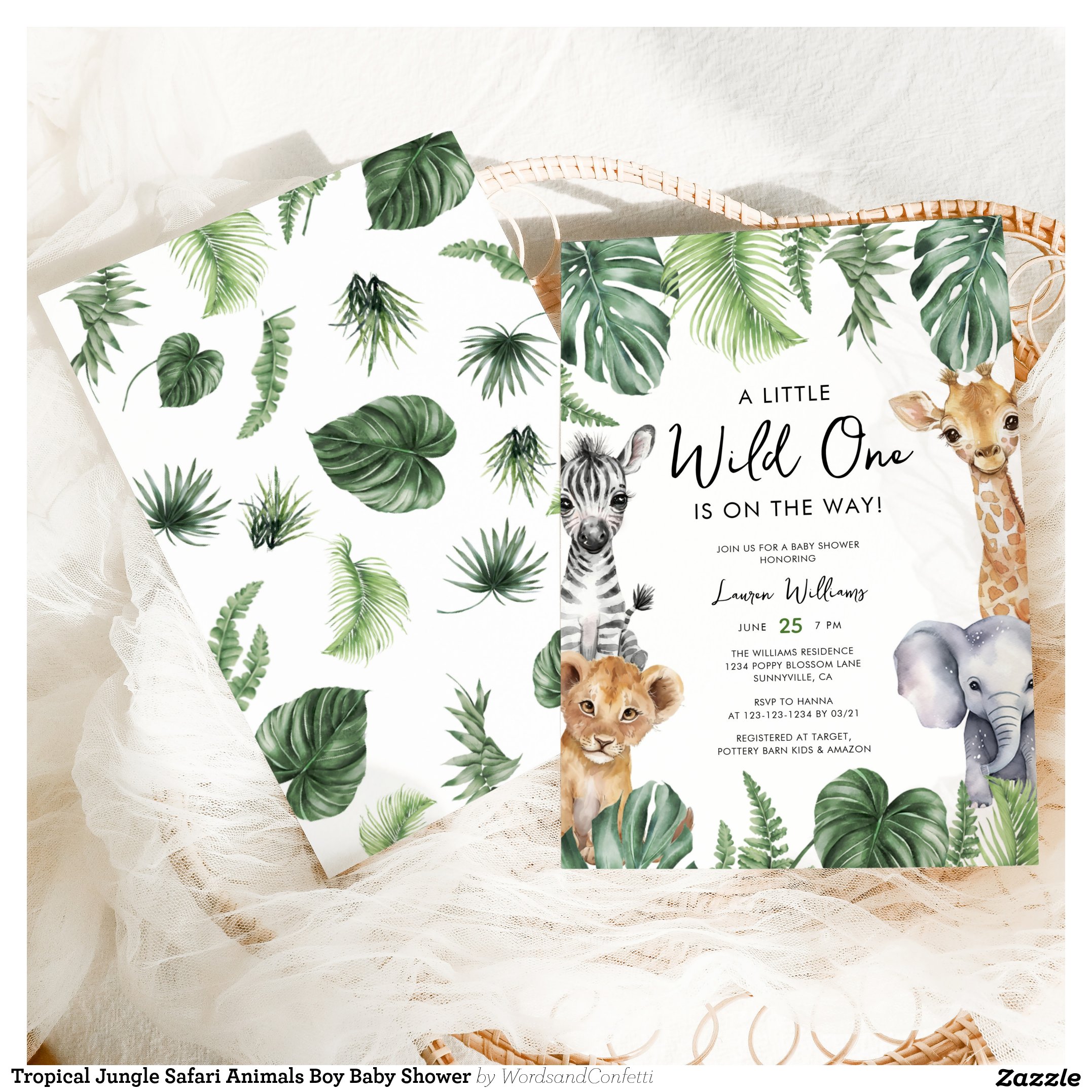 Tropical Jungle Safari Animals Boy Baby Shower Invitation