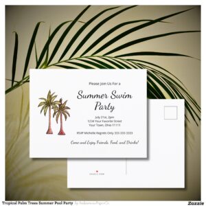 Tropical Palm Trees Summer Pool Party Invitation Postcard