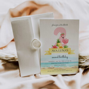 Tropical Pink Flamingo Girl 2nd Birthday Invitation